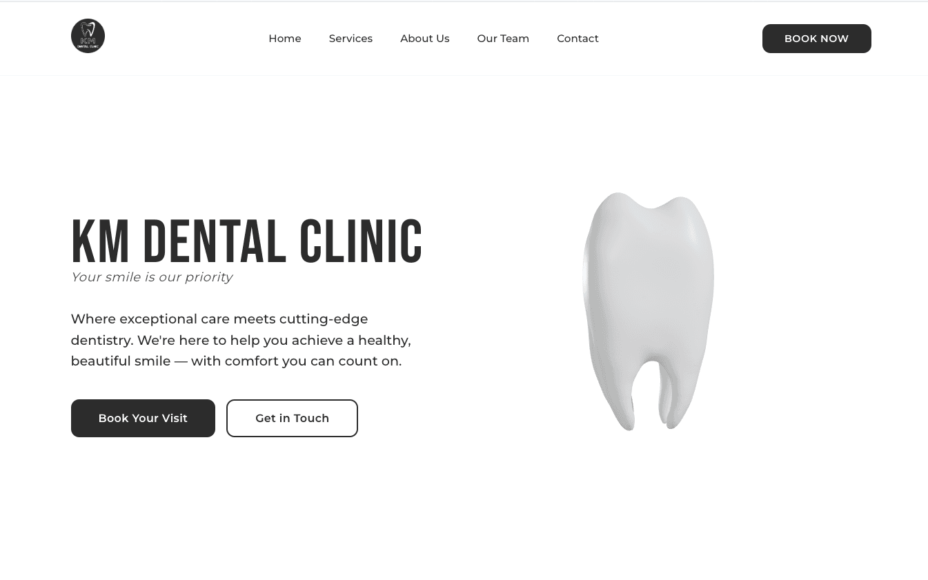 Homepage of the demo dental clinic website